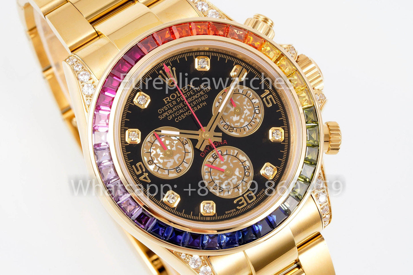 Rolex Daytona Rainbow Diamond Dial Oro giallo 40mm 1:1 Miglior clone EF Factory Quadrante giallo SS