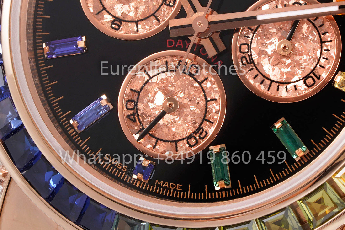 Rolex Daytona Rainbow Baguettes Rose Gold Black Dial 40mm 116595RBOW  1:1 Best Clone SSEF Factory (Copy)