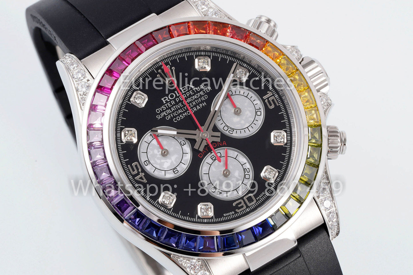 Rolex Daytona Rainbow - Esfera negra de 40 mm, 1:1, el mejor clon de acero inoxidable plateado de fábrica EF