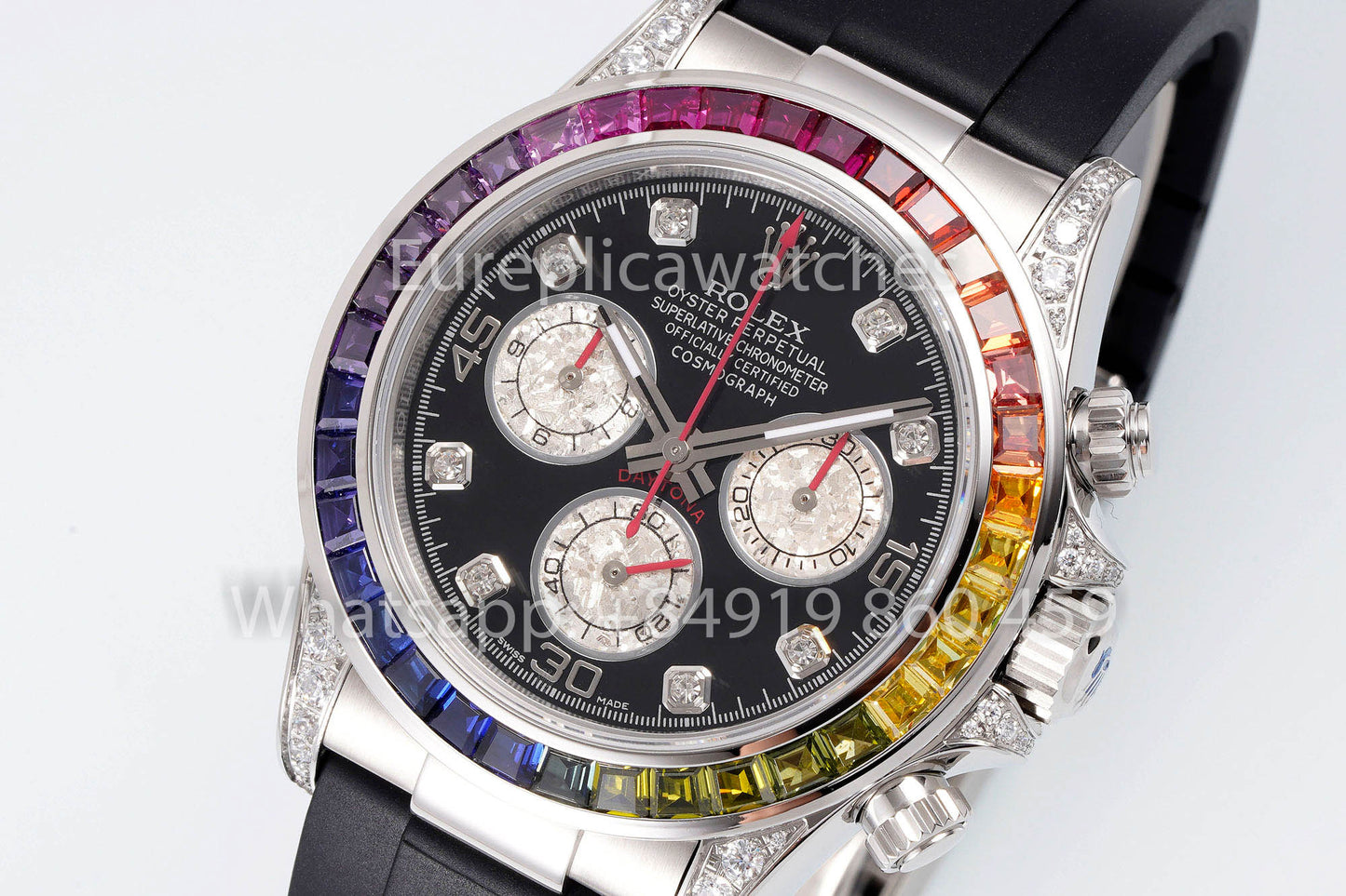 Rolex Daytona Rainbow Diamond Dial Esfera negra 40 mm 1:1 Mejor clon EF Factory Acero inoxidable