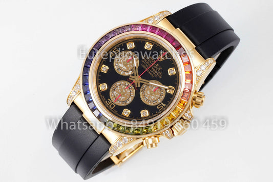 Rolex Daytona Rainbow Diamond Dial Oro giallo 40mm 1:1 Miglior clone EF Factory