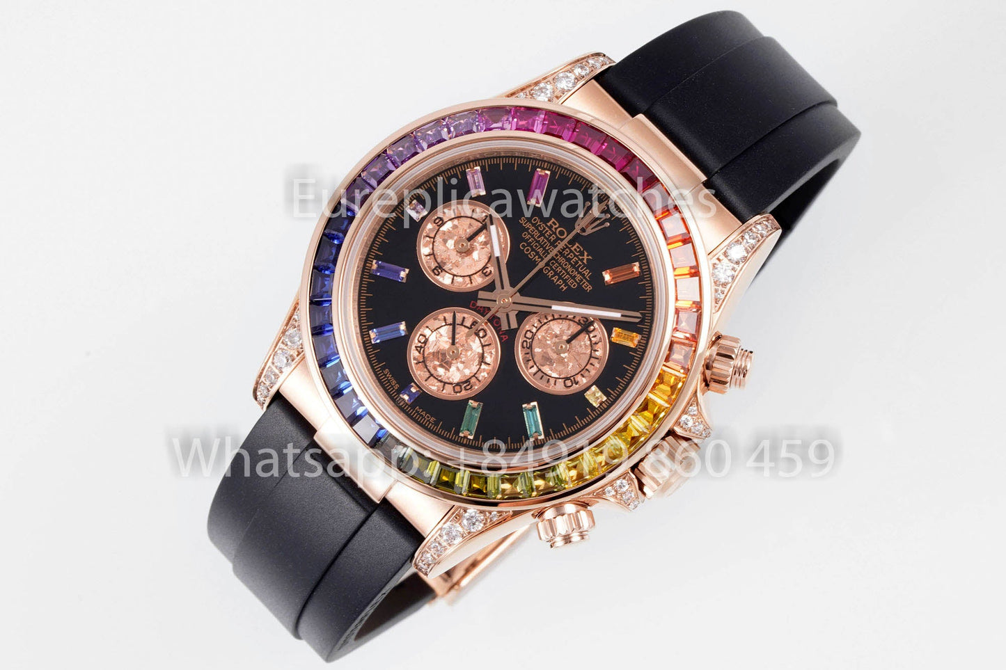 Rolex Daytona Rainbow Baguettes Oro Rosa Quadrante Nero 40mm 116595RBOW 1:1 Miglior Clone EF Factory