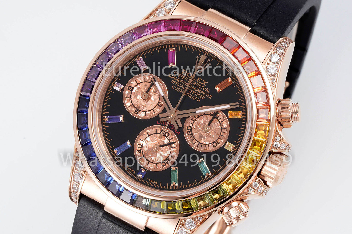 Rolex Daytona Rainbow Baguettes Oro Rosa Quadrante Nero 40mm 116595RBOW 1:1 Miglior Clone EF Factory