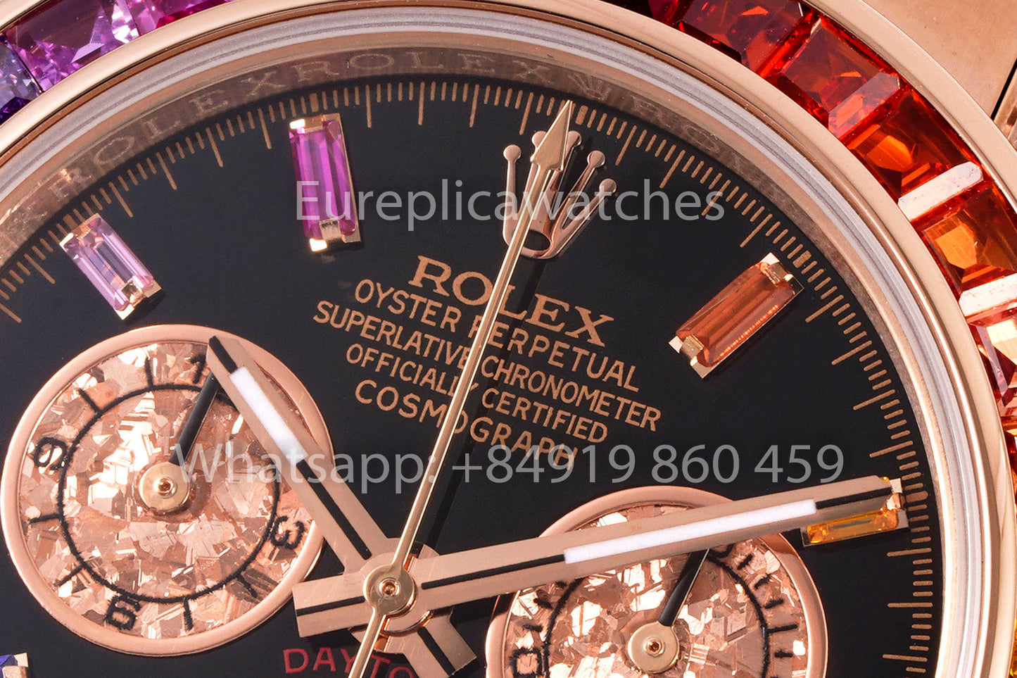 Rolex Daytona Rainbow Baguettes Oro Rosa Quadrante Nero 40mm 116595RBOW 1:1 Miglior Clone EF Factory