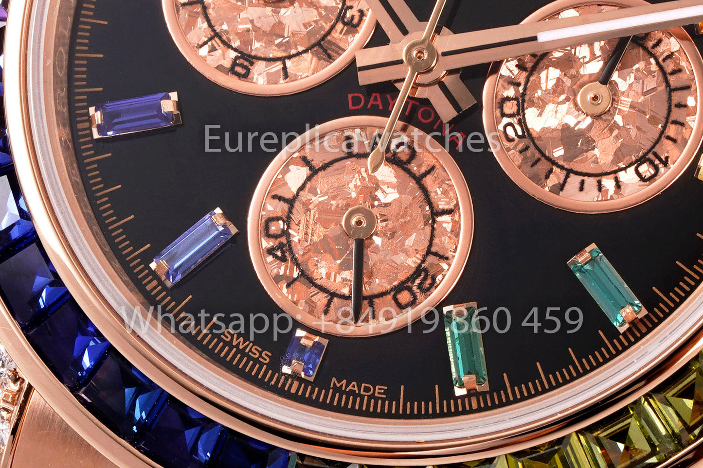 Rolex Daytona Rainbow Baguettes Oro Rosa Quadrante Nero 40mm 116595RBOW 1:1 Miglior Clone EF Factory