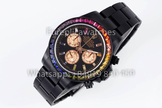 Rolex Daytona Blacken Raibow  Black 1:1 Best Clone Stainless Steel Strap