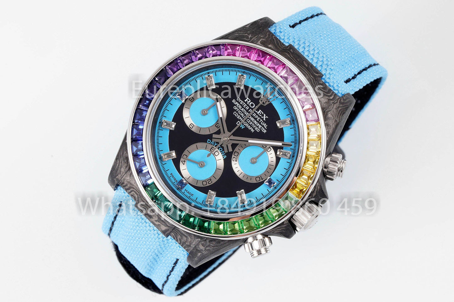 Rolex Daytona Carbon Case Rainbow Blue 1:1 Miglior Clone Diw Cinturino Velcro Personalizzato