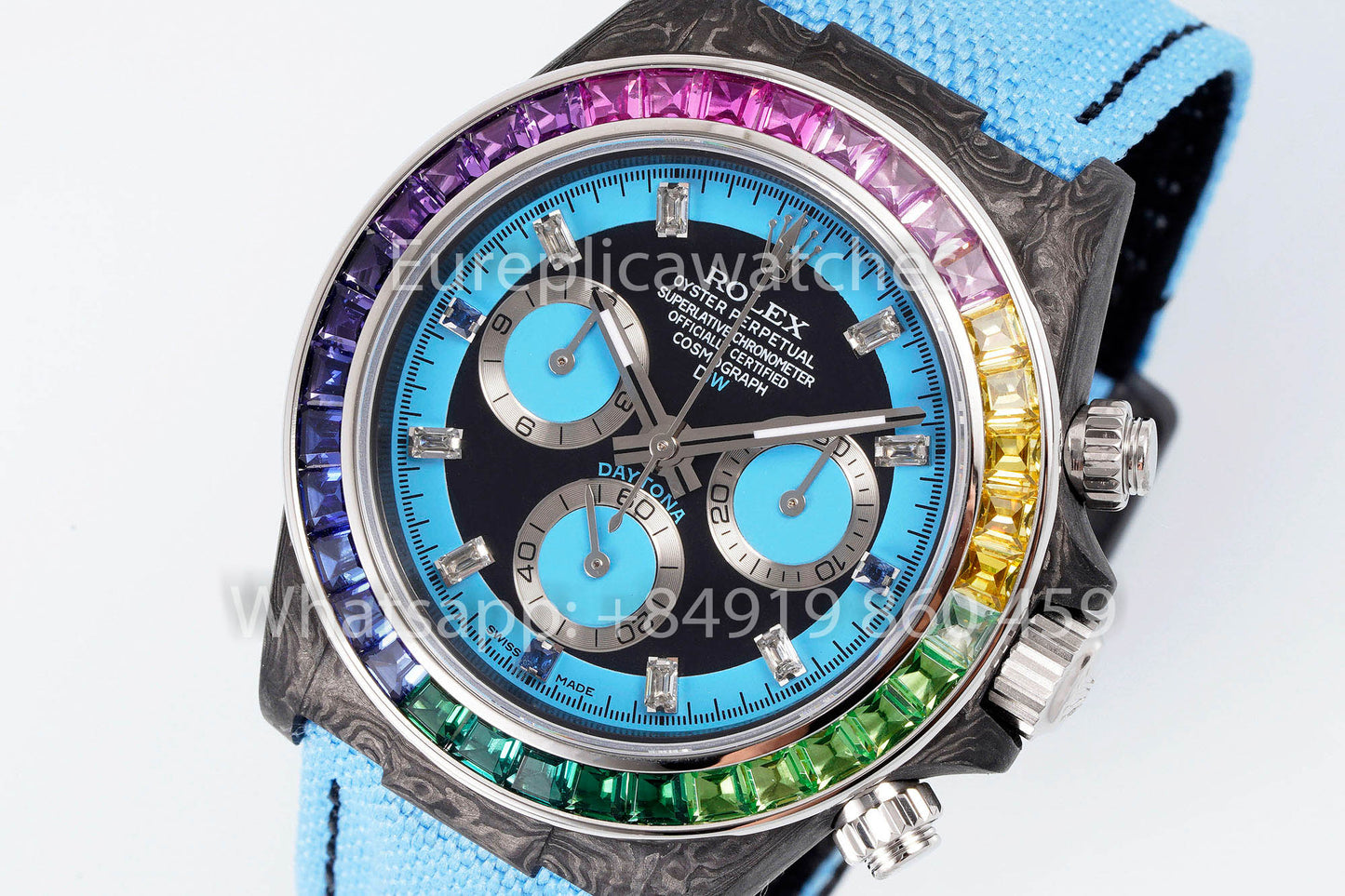 Rolex Daytona Carbon Case Rainbow Blue 1:1 Miglior Clone Diw Cinturino Velcro Personalizzato