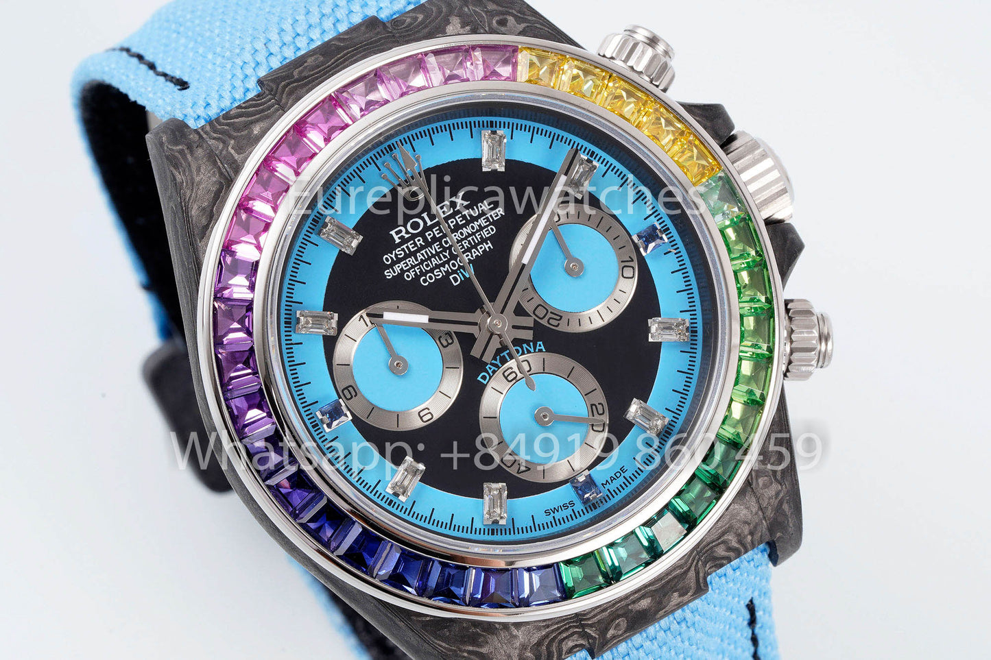 Rolex Daytona Carbon Case Rainbow Blue 1:1 Miglior Clone Diw Cinturino Velcro Personalizzato