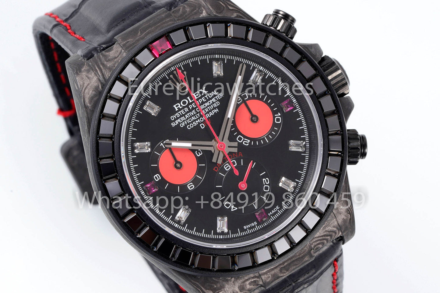 Rolex Daytona Carbon Case Rainbow Nero 1:1 Miglior Clone Diw Cinturino in Pelle Personalizzato