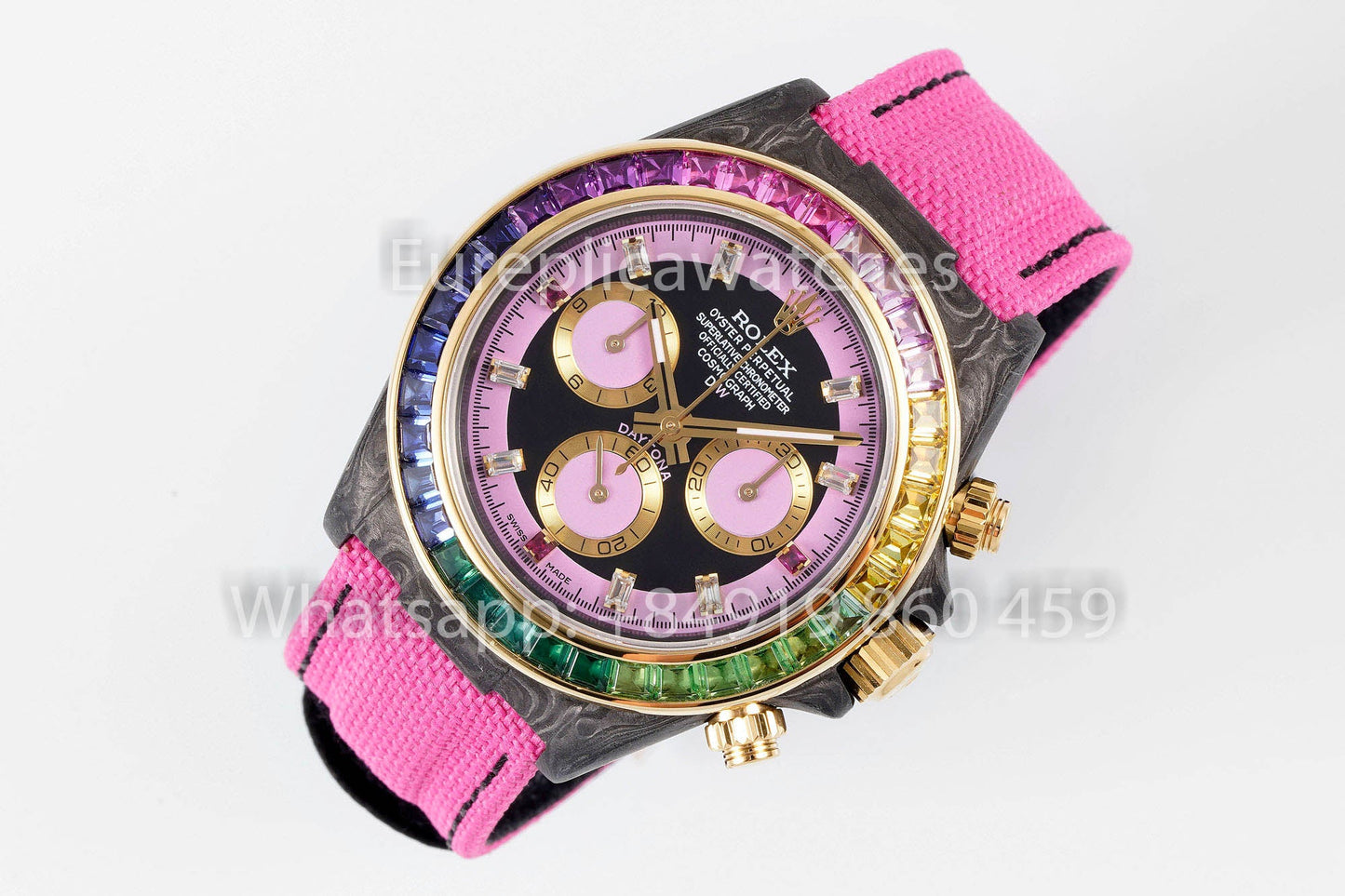 Rolex Daytona Carbon Case Pink Dial 1:1 Best Clone Diw Custom Velcro Strap