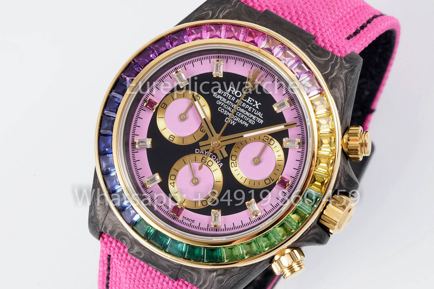 Rolex Daytona Carbon Case Pink Dial 1:1 Best Clone Diw Custom Velcro Strap