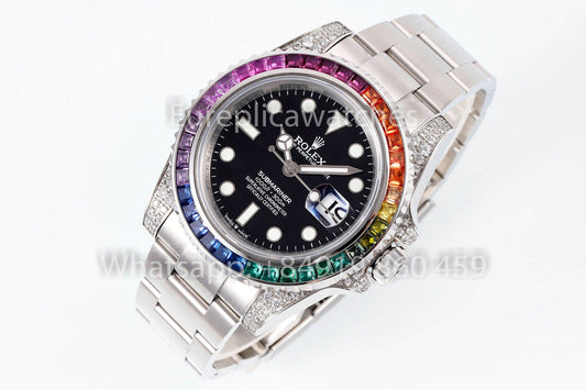 Rolex Submariner Rainbow Esfera negra 1:1 Mejor clon Movimiento EF Factory 3135