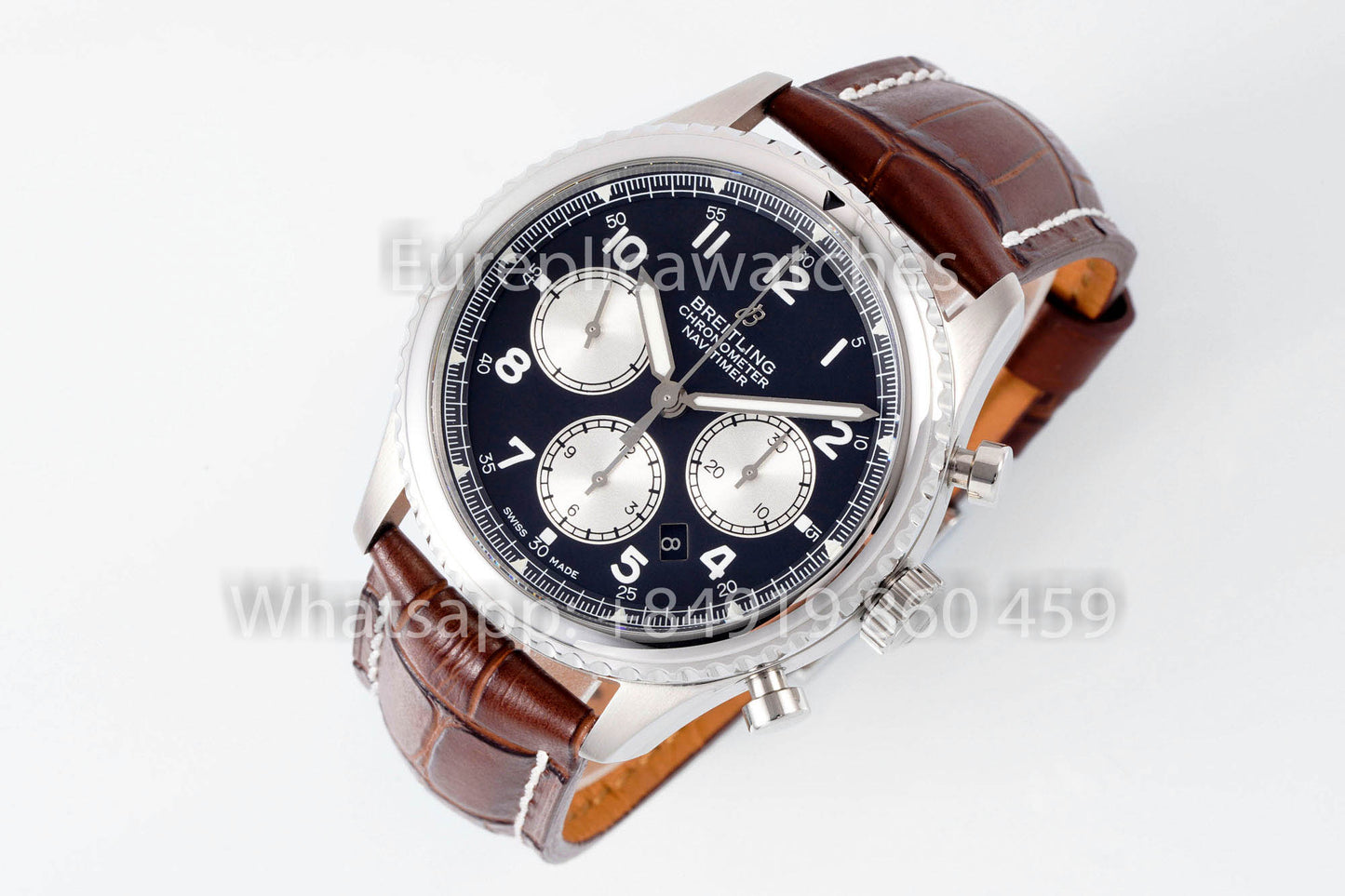 Breitling Aviator AB01194A1B1X1 Quadrante Nero Cinturino Marrone 1:1 Miglior Clone EF Factory