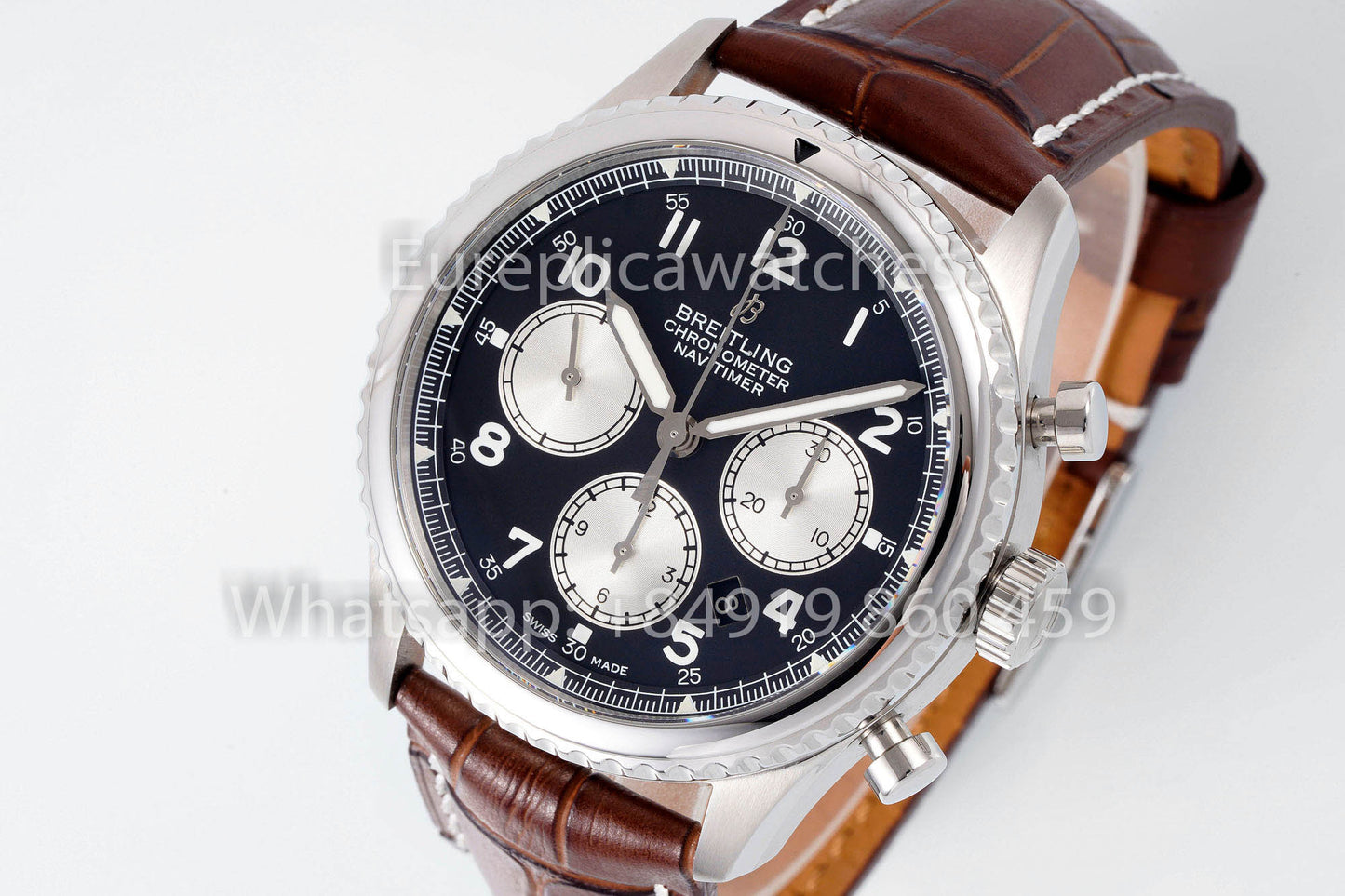 Breitling Aviator AB01194A1B1X1 Quadrante Nero Cinturino Marrone 1:1 Miglior Clone EF Factory