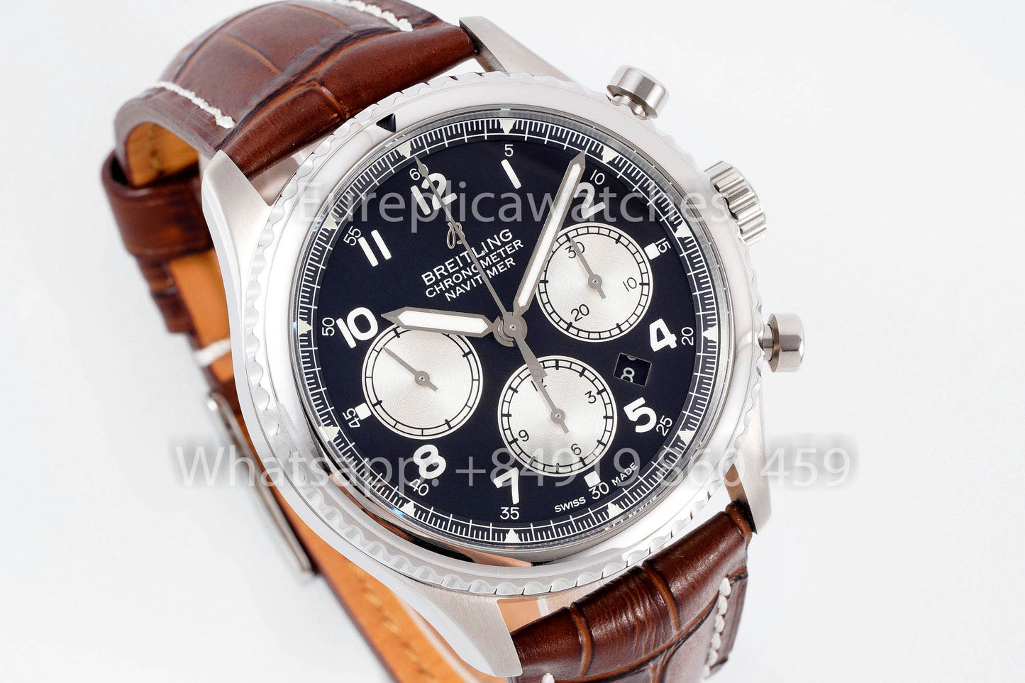 Breitling Aviator AB01194A1B1X1 Black Dial Brown Strap 1:1 Best Clone EF Factory