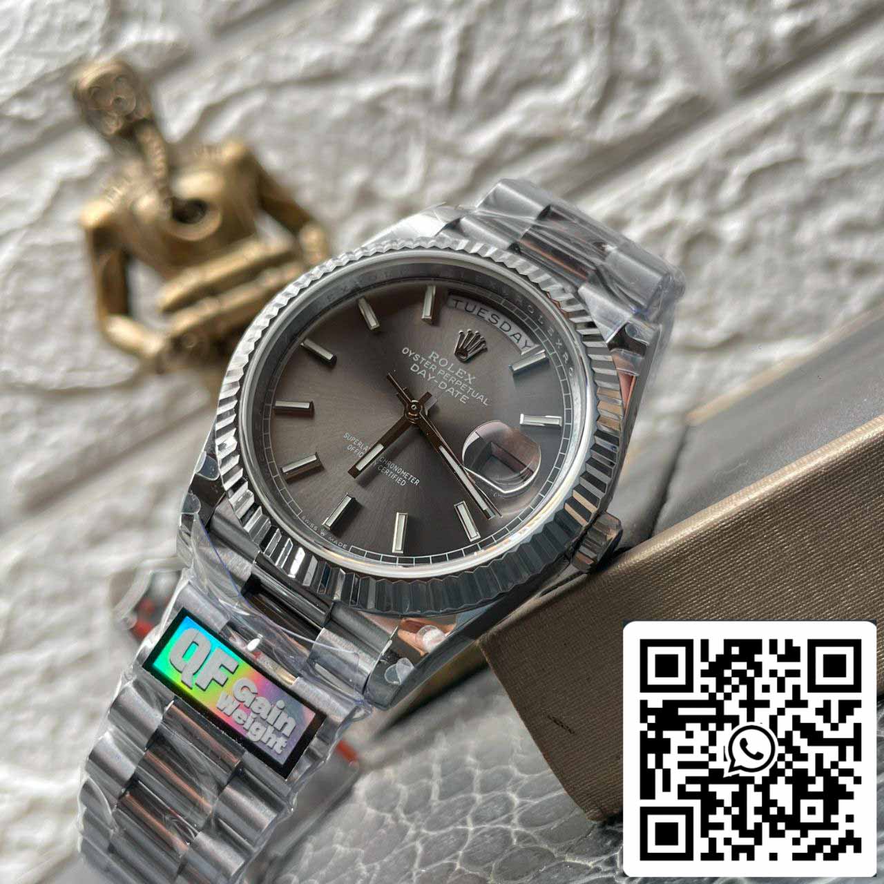 Rolex Day Date M228236-0013 Platino Esfera pizarra Mejor edición 1:1 QF Factory 184 gramos