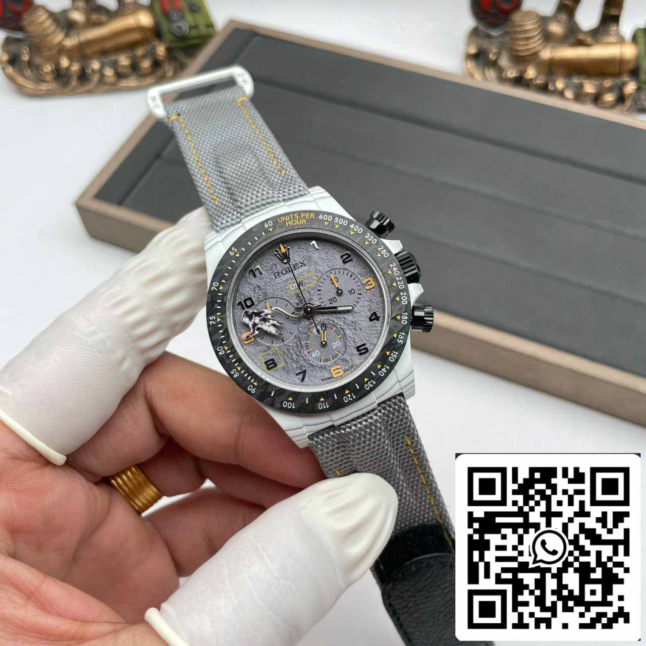 【Versione modificata DIW del movimento 4130】 Custodia in fibra di carbonio con cinturino grigio serie Rolex Cosmograph Daytona