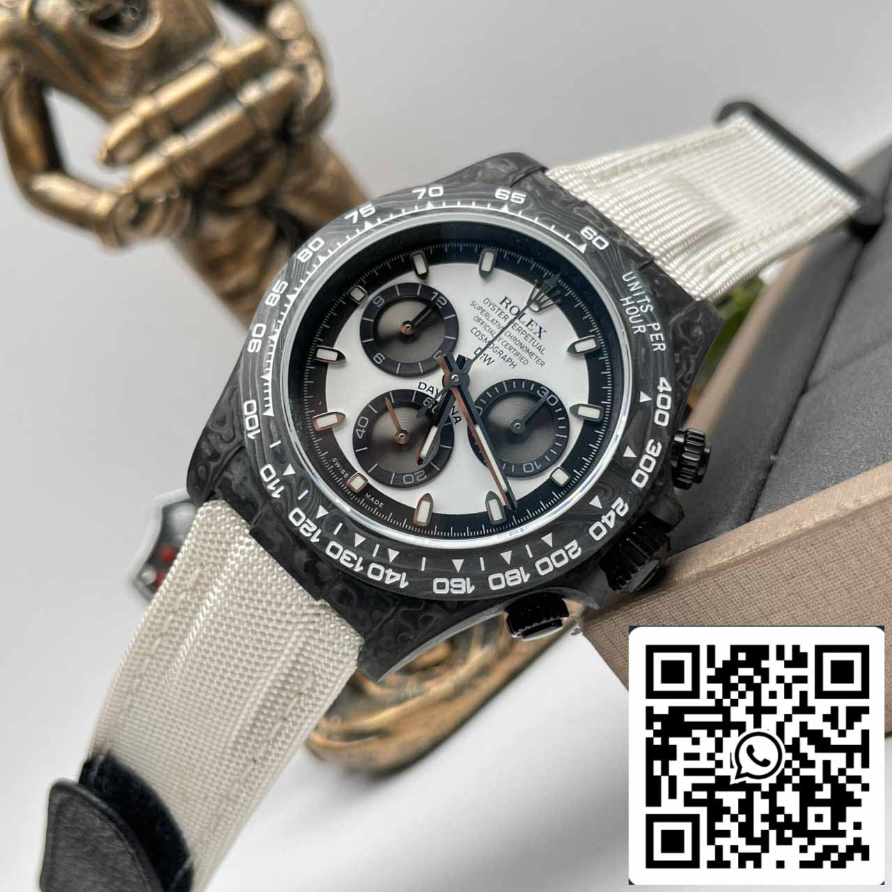 Rolex Daytona Cosmograph Fibra di carbonio Diw Versione personalizzata 1: 1 Best Edition Noob Factory Quadrante bianco