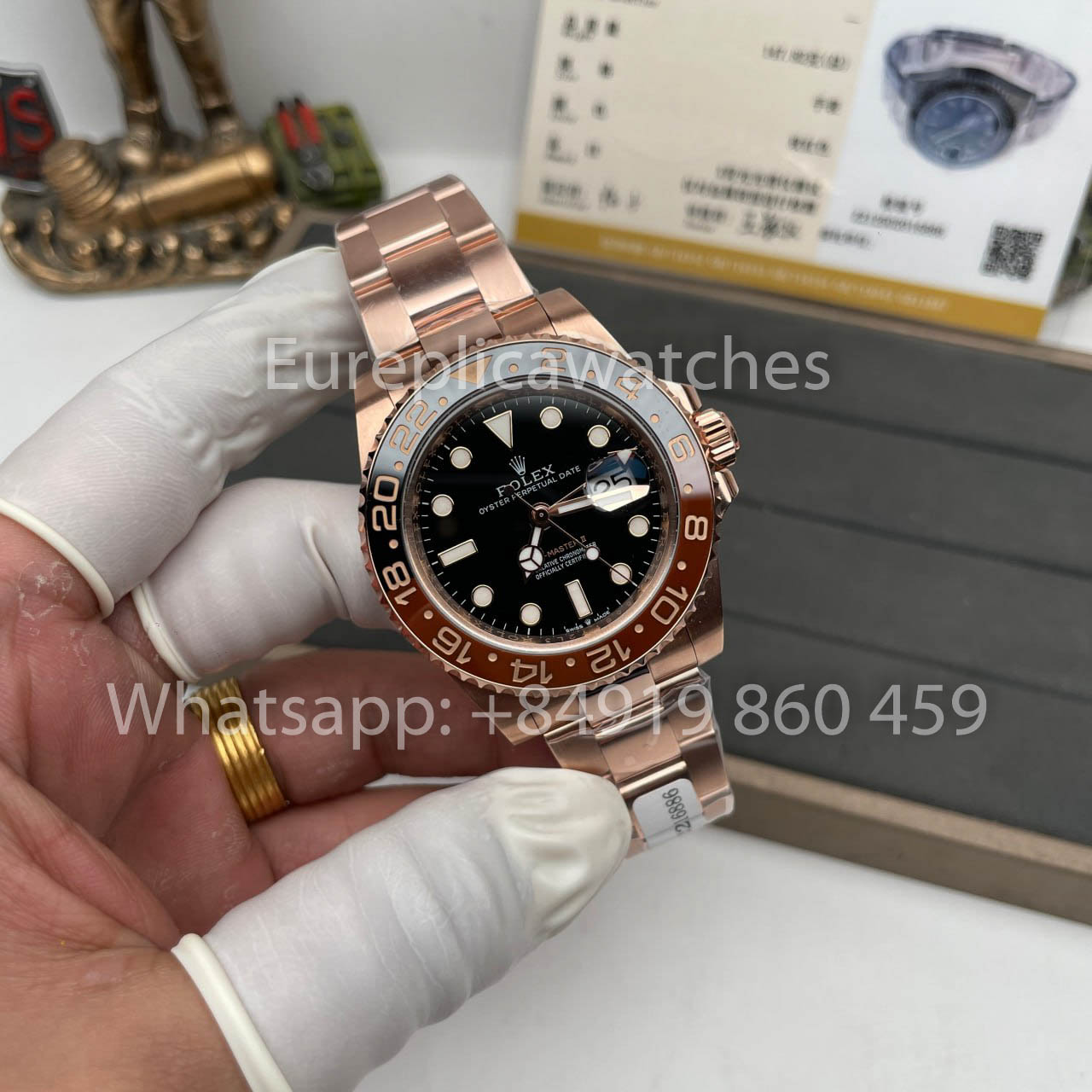 Rolex GMT-Master II Everose Gold Root Beer Marrón 126715CHNR 40 mm Envuelto en oro rosa de Clean Factory