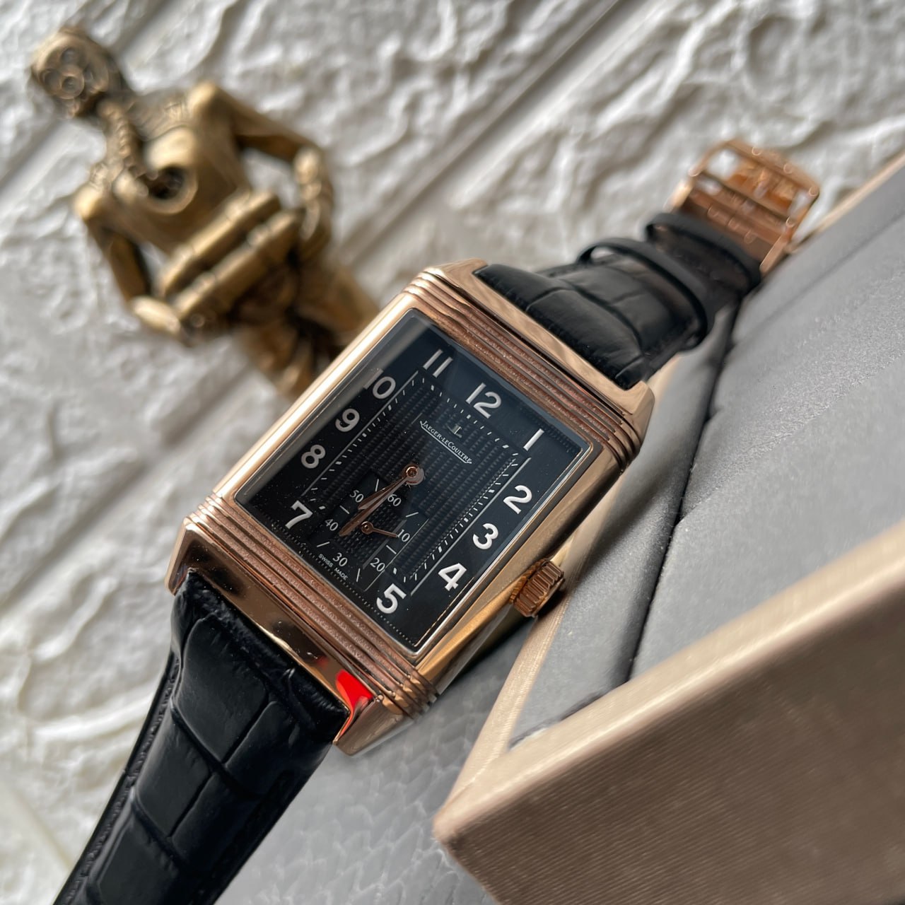 Jaeger LeCoultre Reverso Q3732470 1:1 Mejor edición Oro rosa Esfera negra