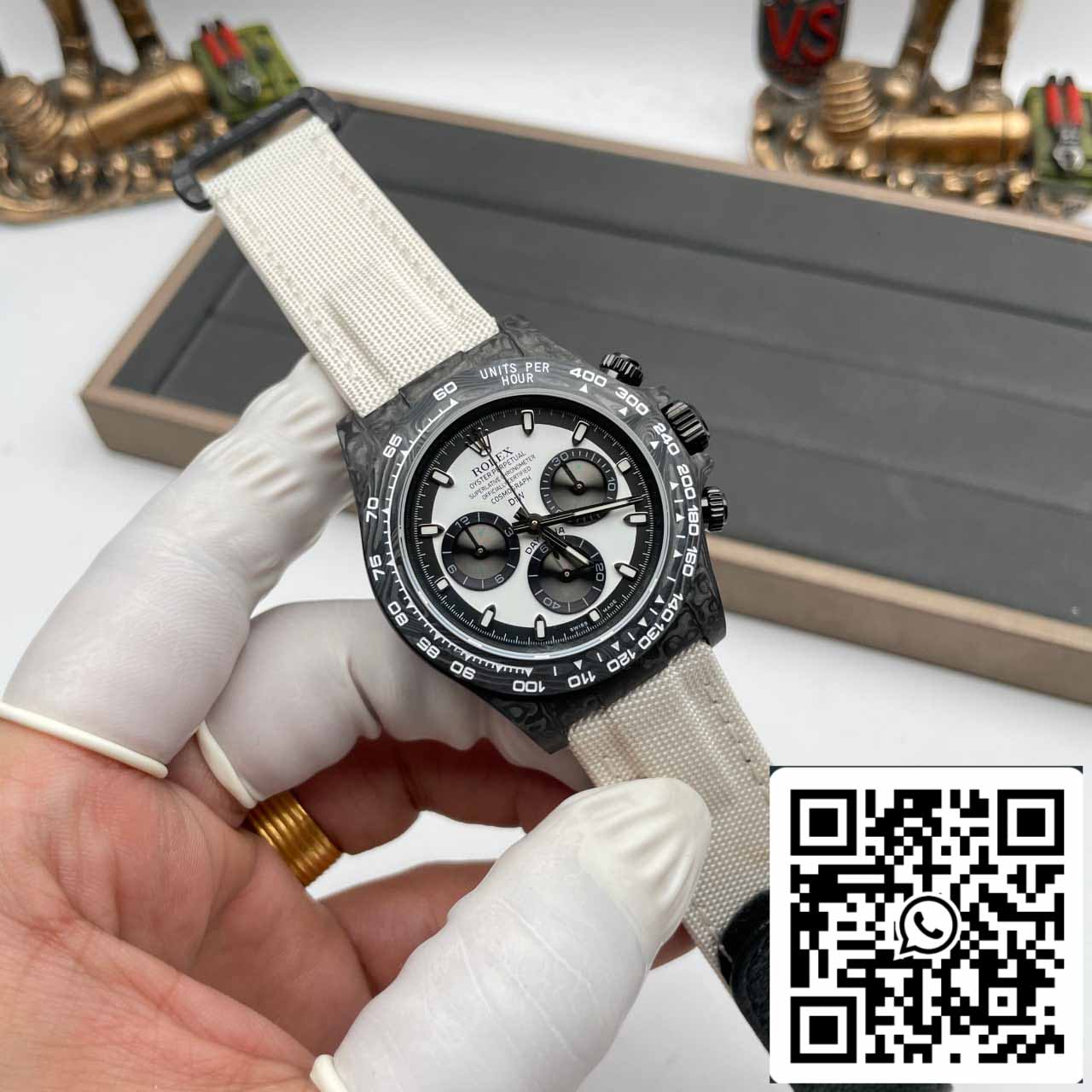 Rolex Daytona Cosmograph Fibra di carbonio Diw Versione personalizzata 1: 1 Best Edition Noob Factory Quadrante bianco