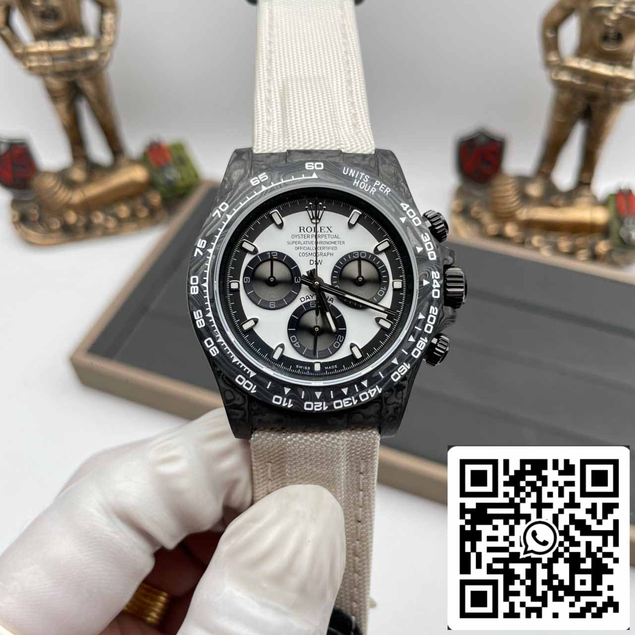 Rolex Daytona Cosmograph Fibra di carbonio Diw Versione personalizzata 1: 1 Best Edition Noob Factory Quadrante bianco