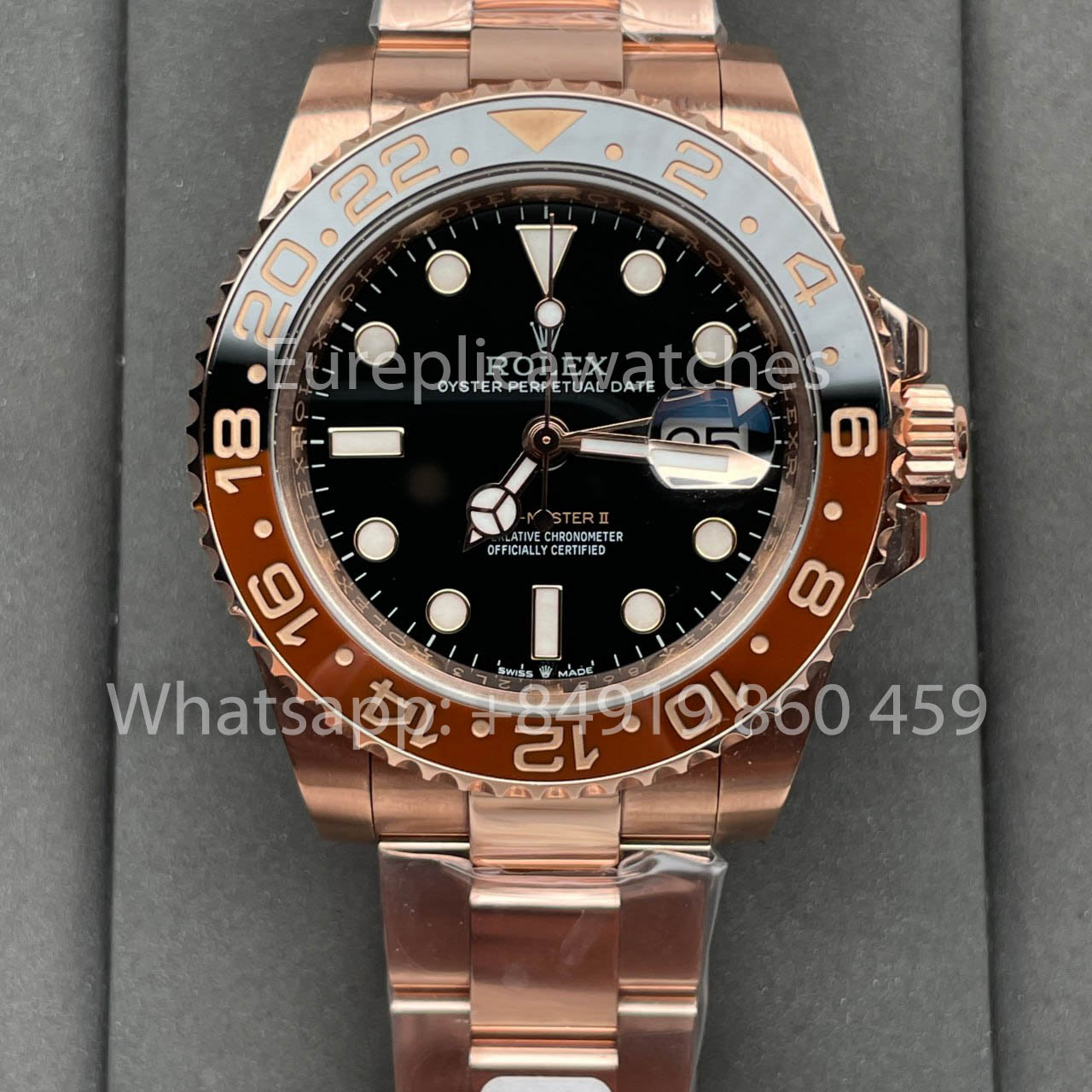 Rolex GMT-Master II Everose Gold Root Beer Marrón 126715CHNR 40 mm Envuelto en oro rosa de Clean Factory