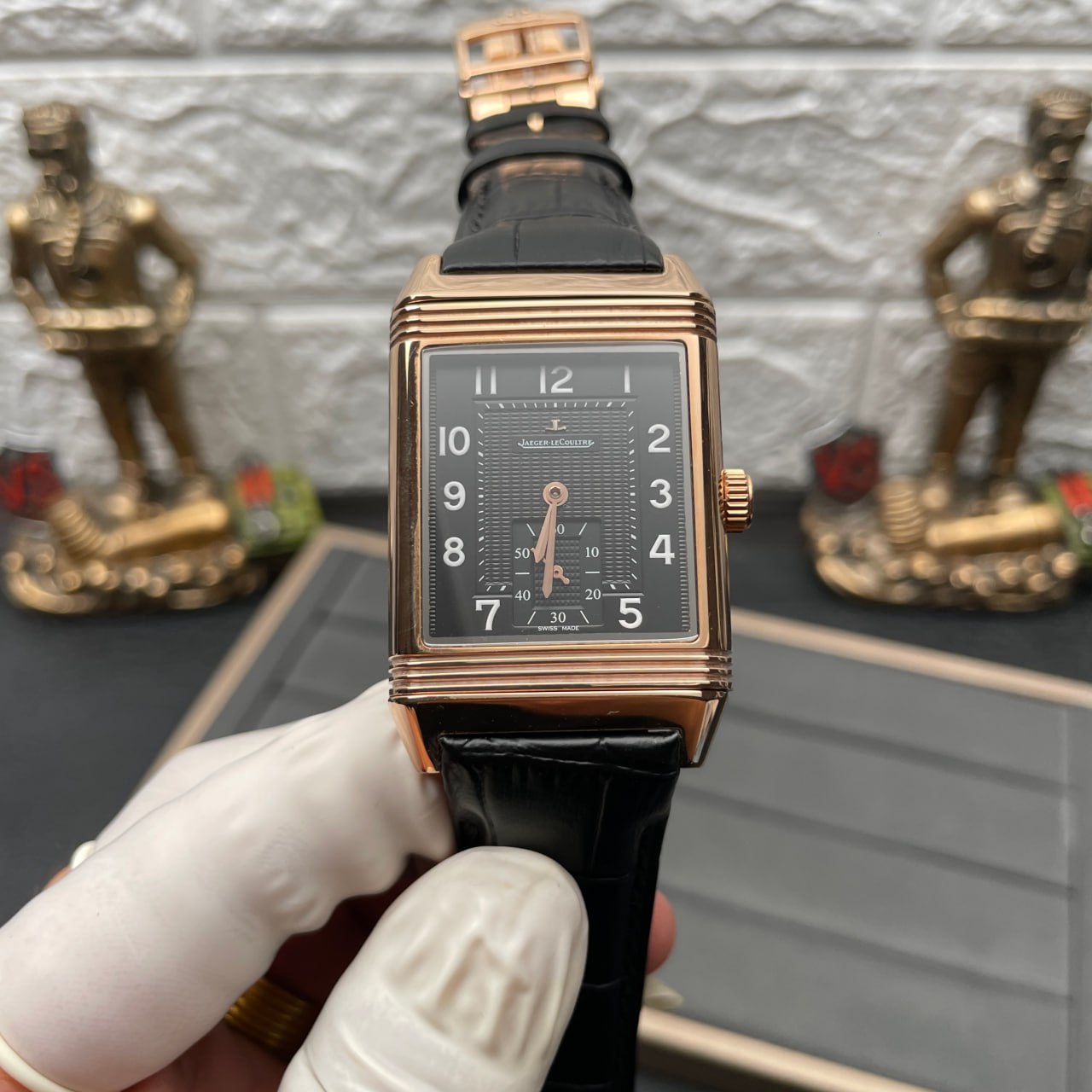 Jaeger LeCoultre Reverso Q3732470 1:1 Mejor edición Oro rosa Esfera negra