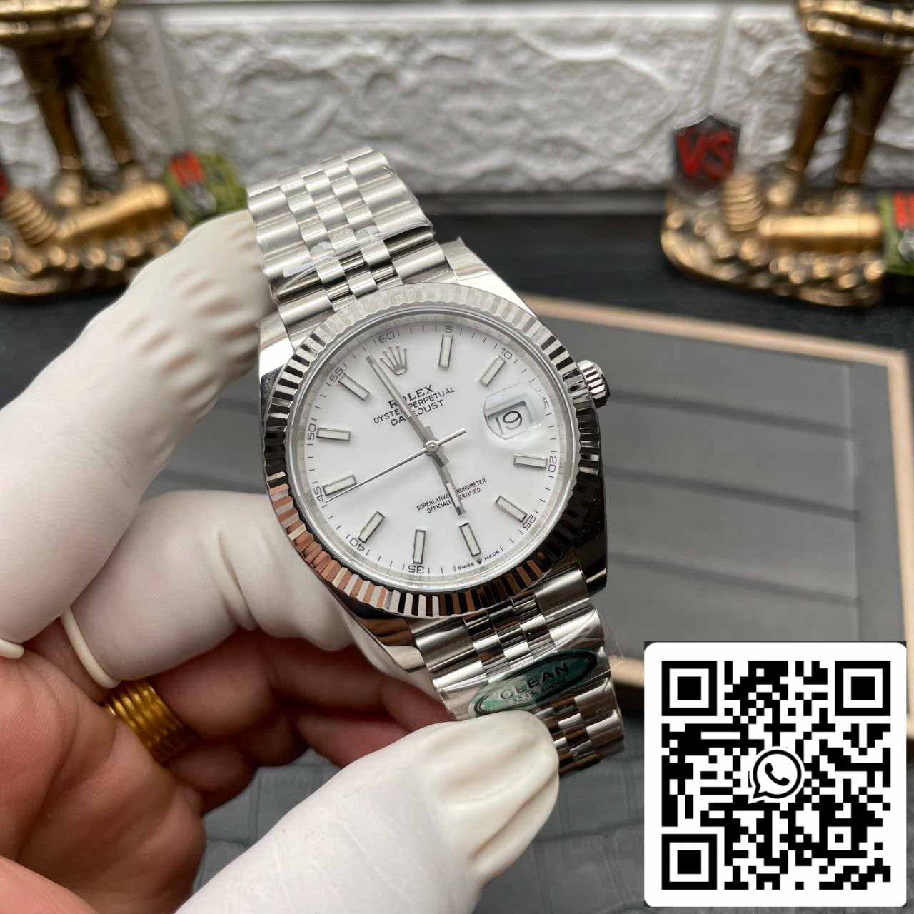 Rolex Datejust M126334-0010 cinturino Jubilee da 41 mm quadrante bianco pulito di fabbrica