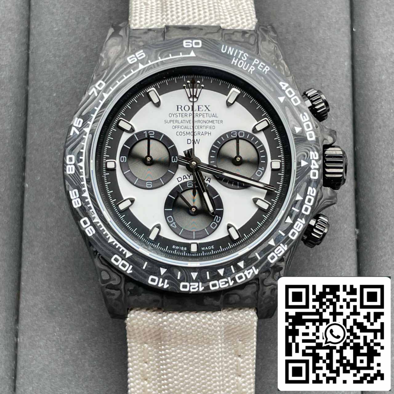 Rolex Daytona Cosmograph Fibra di carbonio Diw Versione personalizzata 1: 1 Best Edition Noob Factory Quadrante bianco