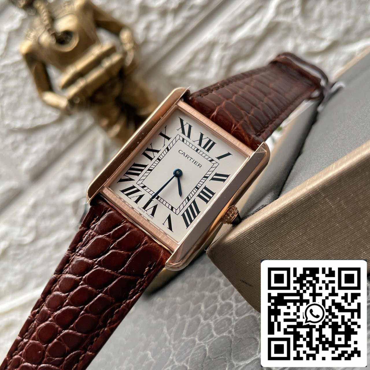 Cartier Tank W5200026 1:1 Best Edition BV Factory Yellow Gold Brown Leather Strap