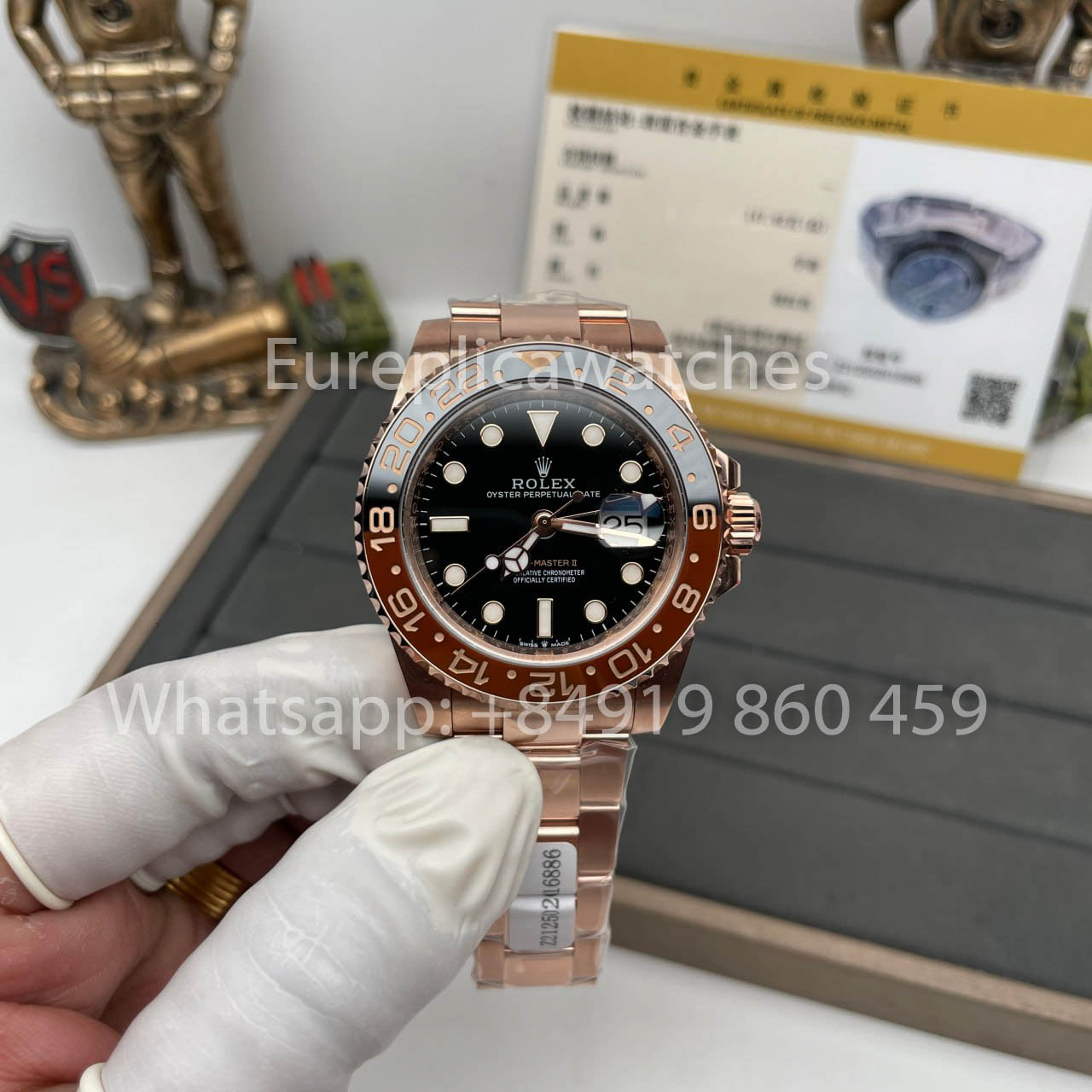 Rolex GMT-Master II Everose Gold Root Beer Marrón 126715CHNR 40 mm Envuelto en oro rosa de Clean Factory