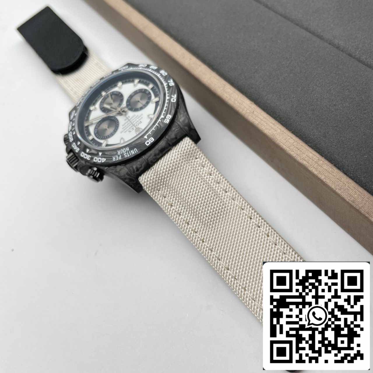 Rolex Daytona Cosmograph Fibra di carbonio Diw Versione personalizzata 1: 1 Best Edition Noob Factory Quadrante bianco