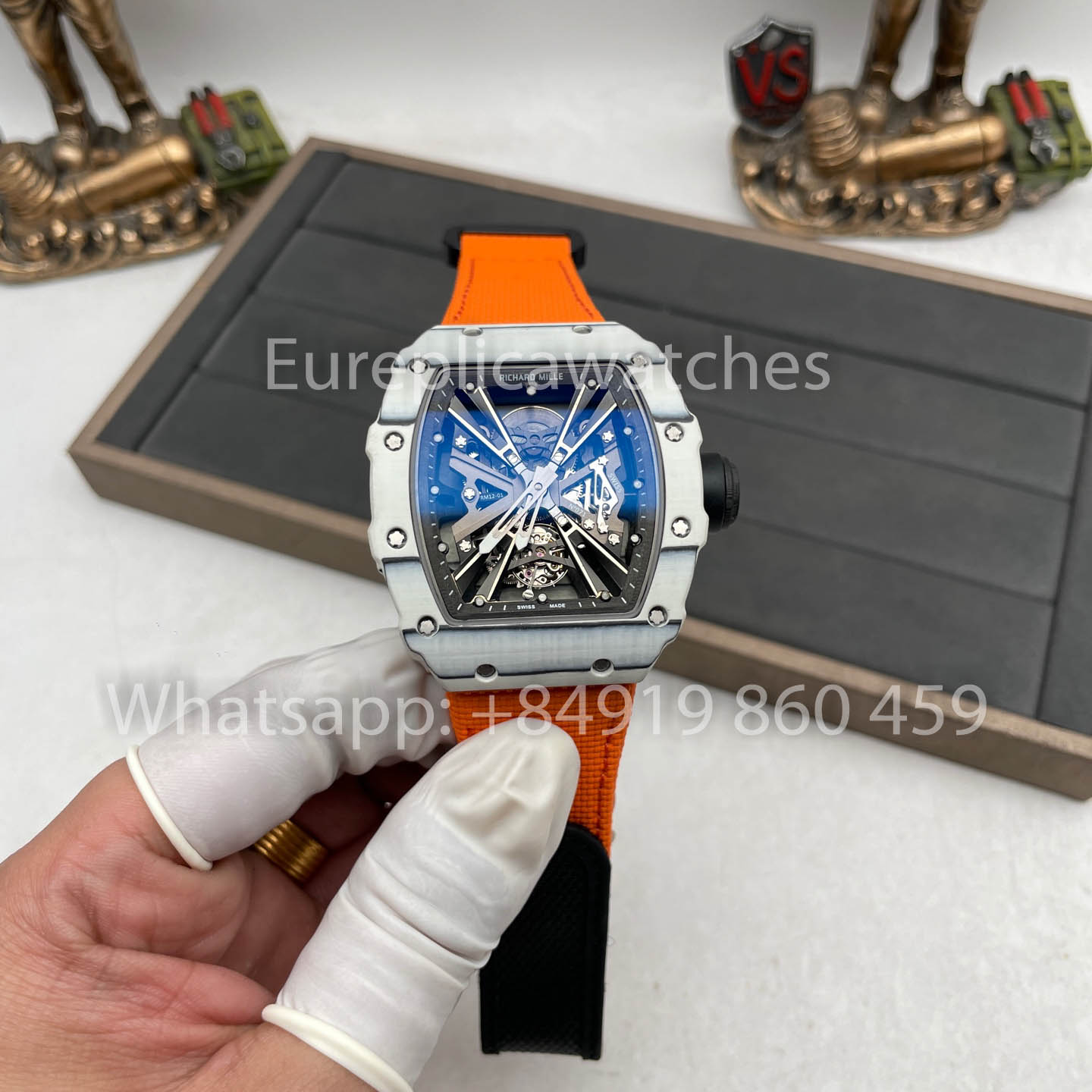 Richard Mille RM12-01 Tourbillon 1: 1 Best Edition RM Factory Custodia in fibra di carbonio Cinturino arancione