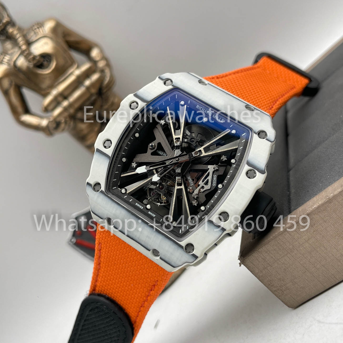 Richard Mille RM12-01 Tourbillon 1: 1 Best Edition RM Factory Custodia in fibra di carbonio Cinturino arancione