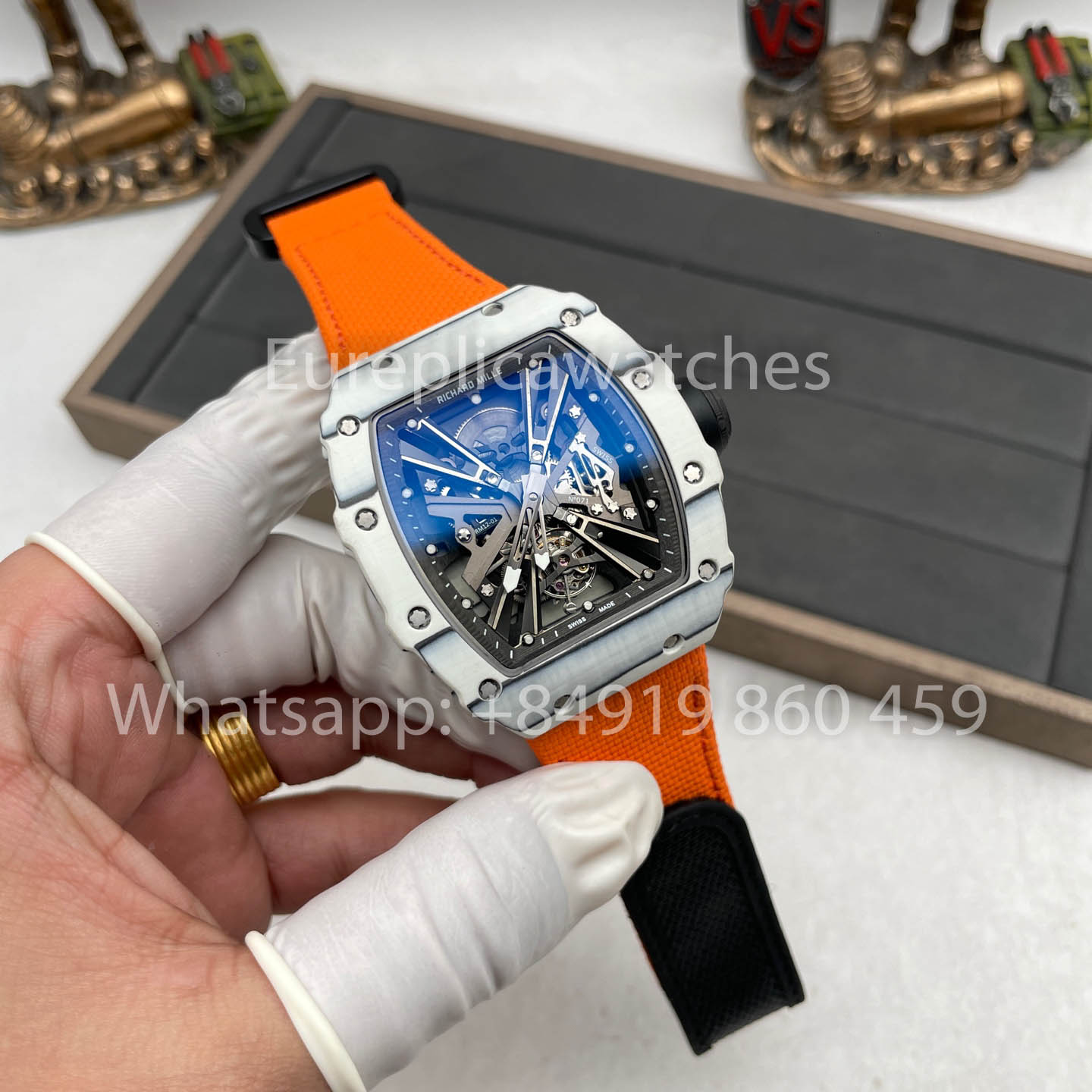 Richard Mille RM12-01 Tourbillon 1: 1 Best Edition RM Factory Custodia in fibra di carbonio Cinturino arancione