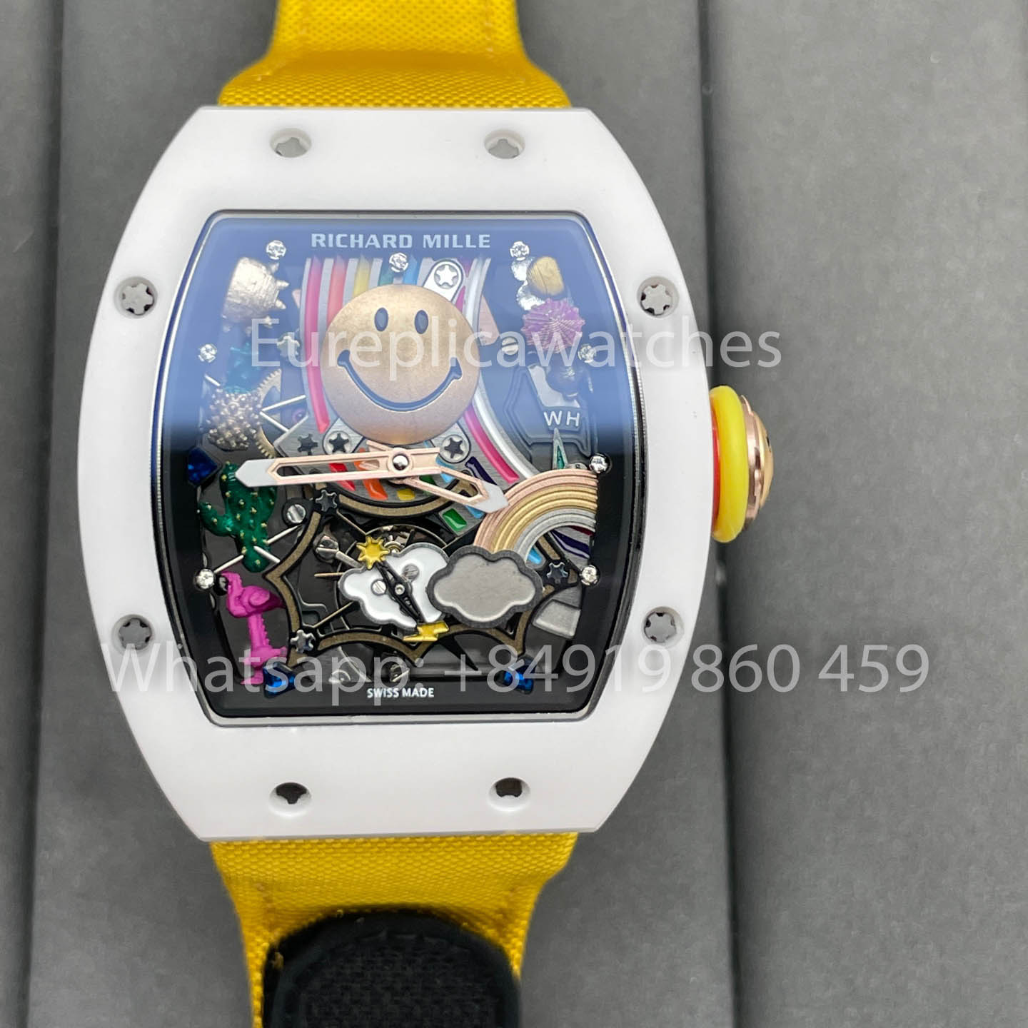 Richard Mille RM88 Smiley V2 Caja de cerámica 1:1 Mejor clon Correa de velcro amarilla