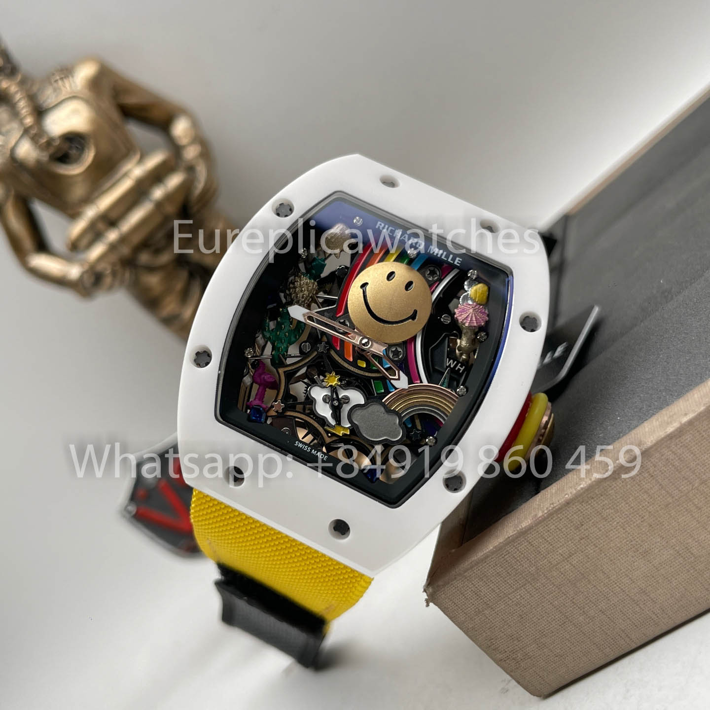 Richard Mille RM88 Smiley V2 Caja de cerámica 1:1 Mejor clon Correa de velcro amarilla