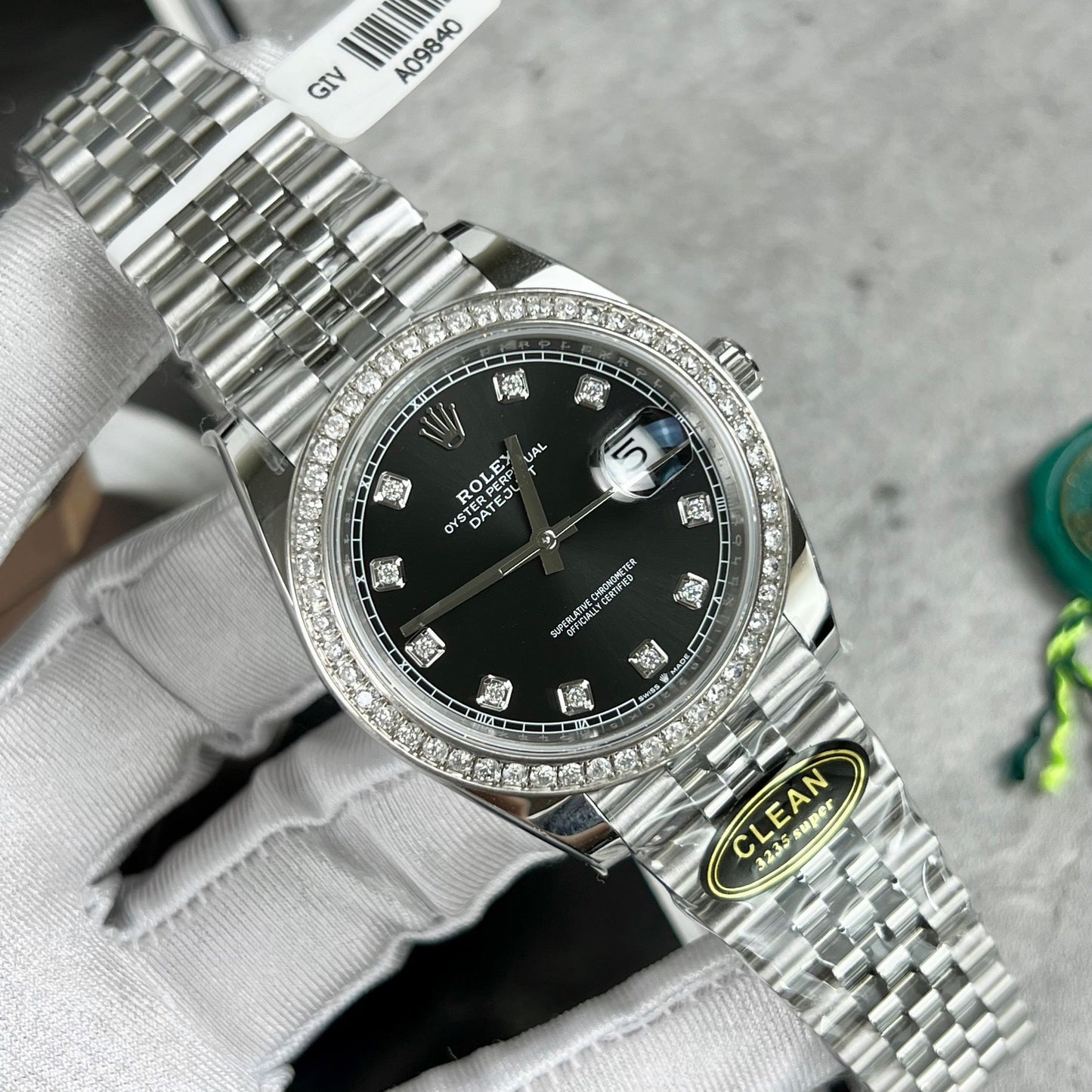 Rolex Datejust 41 Black Diamond Men's Watch 126334-0012 custom moissanite