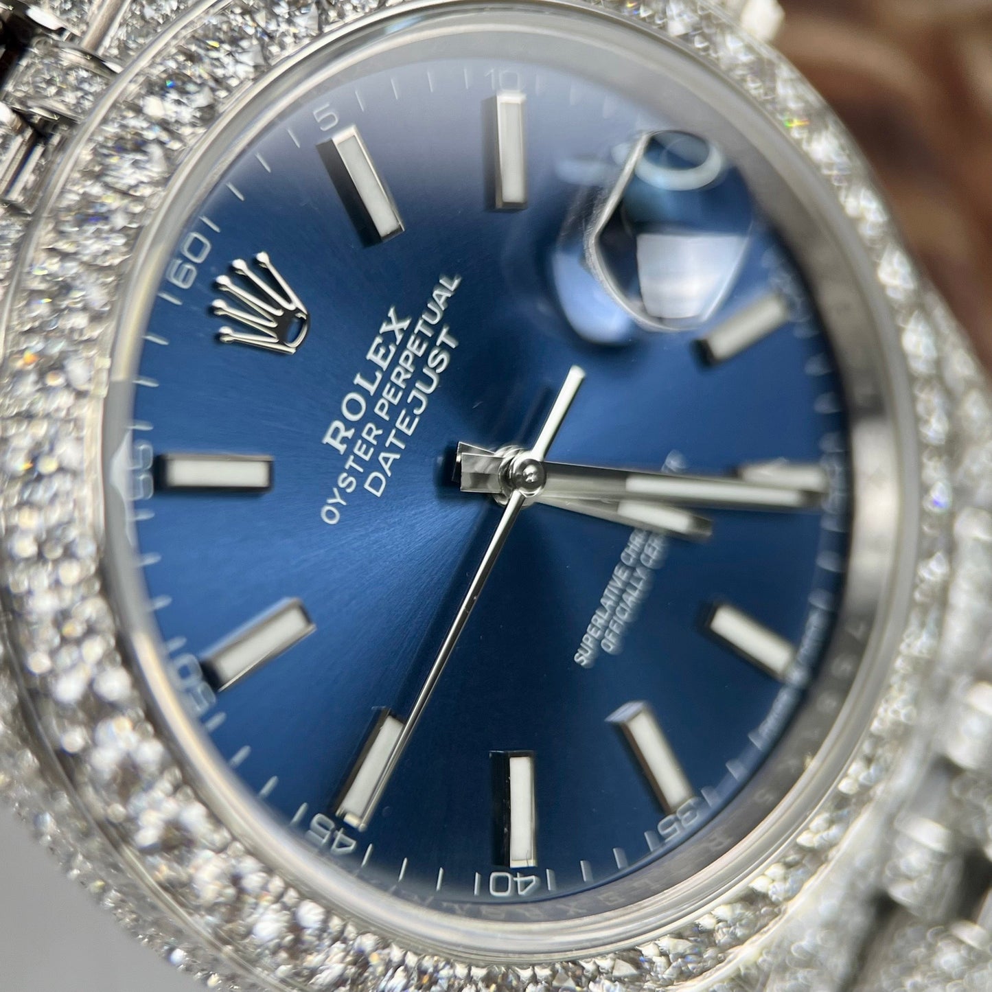 Reloj Rolex Datejust 41 con esfera azul para hombre 126334-0002 moissanita personalizado