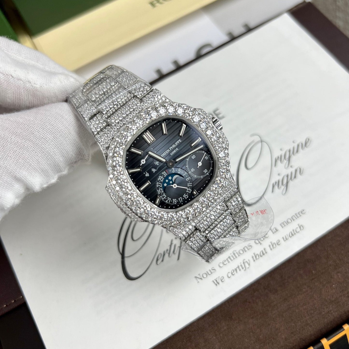 Patek Philippe Nautilus 5712/1A-001 1:1 Best Edition PPF Factory V2 quadrante blu Moissanite personalizzato