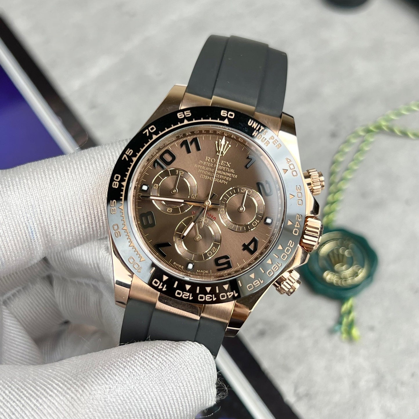 Rolex Daytona Rose Gold Chocolate Arabic Dial & Ceramic Bezel Oysterflex Rubber Bracelet 116515LN