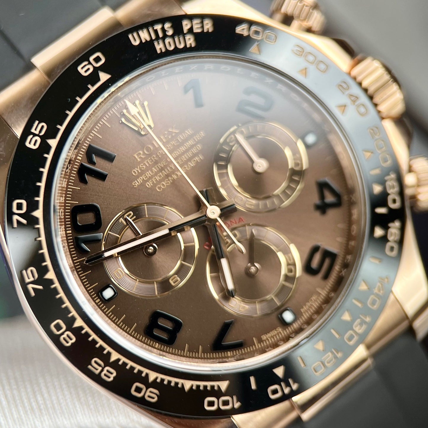 Rolex Daytona Rose Gold Chocolate Arabic Dial & Ceramic Bezel Oysterflex Rubber Bracelet 116515LN