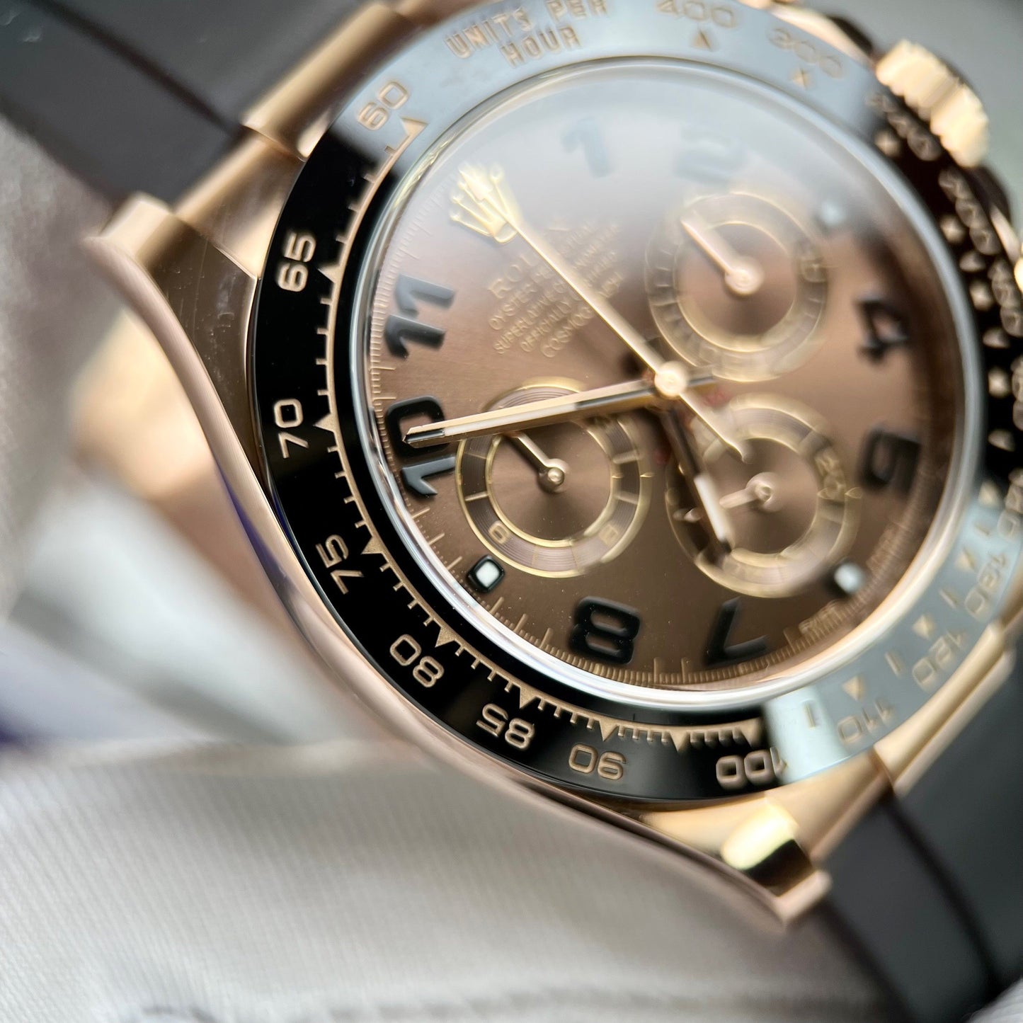 Rolex Daytona Rose Gold Chocolate Arabic Dial & Ceramic Bezel Oysterflex Rubber Bracelet 116515LN