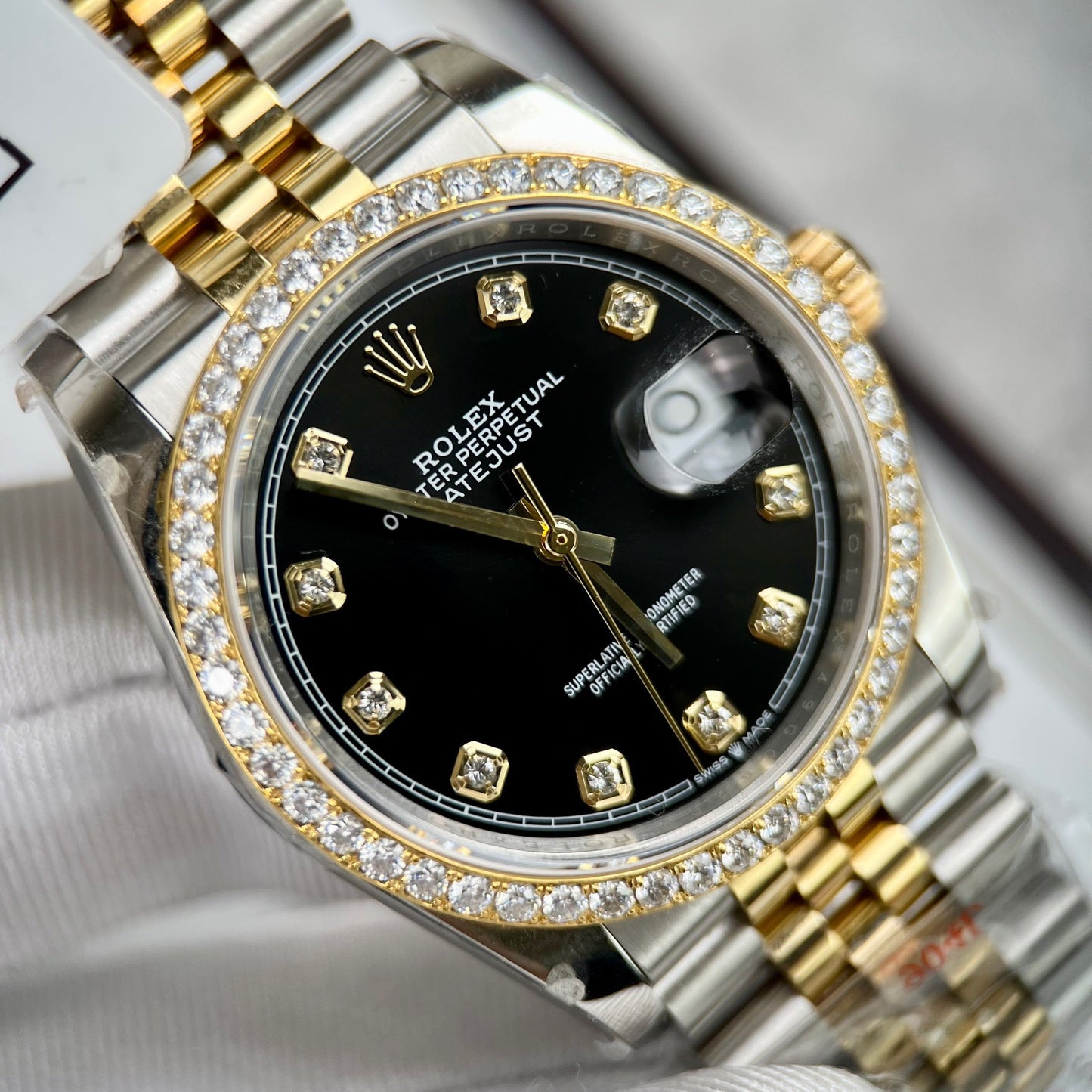 Rolex Datejust 36mm Diamonds 126283RBR 18k yellow gold and moissanite