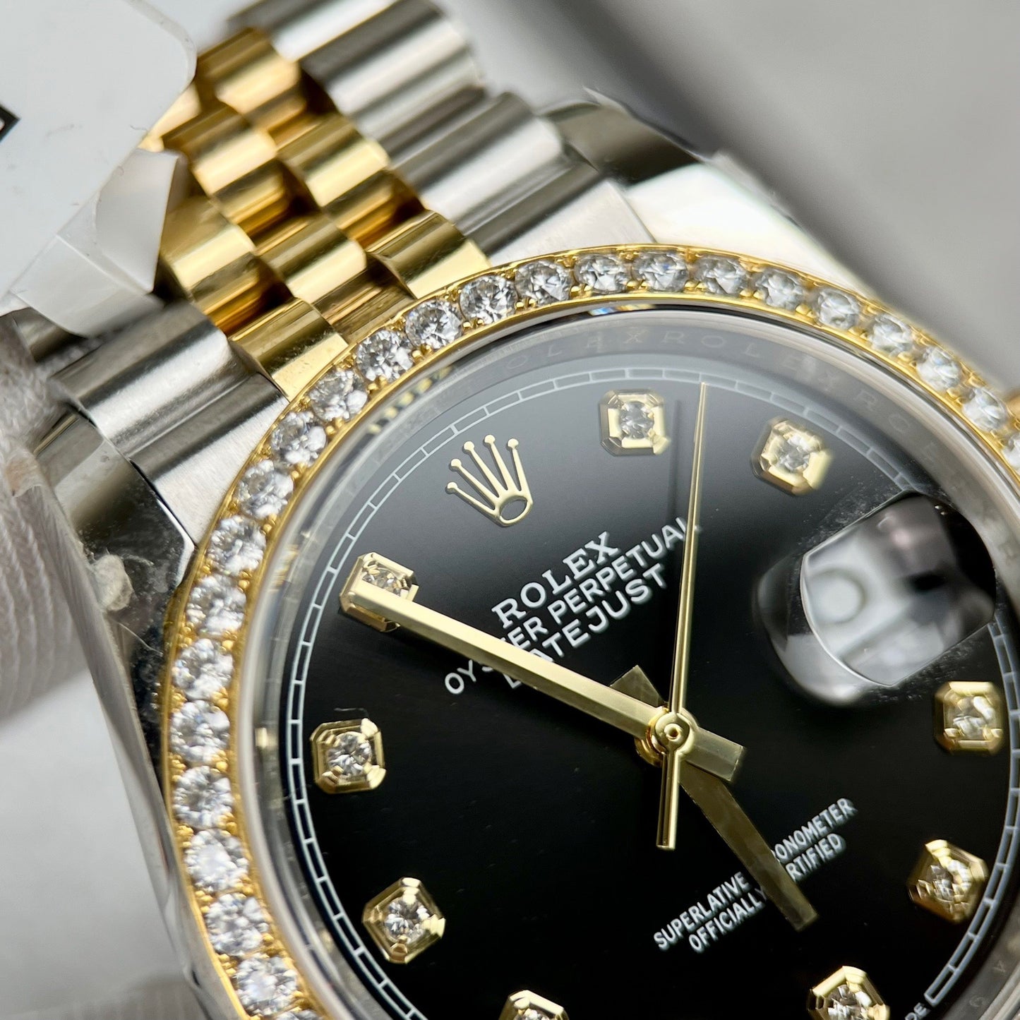 Rolex Datejust 36mm Diamonds 126283RBR 18k yellow gold and moissanite