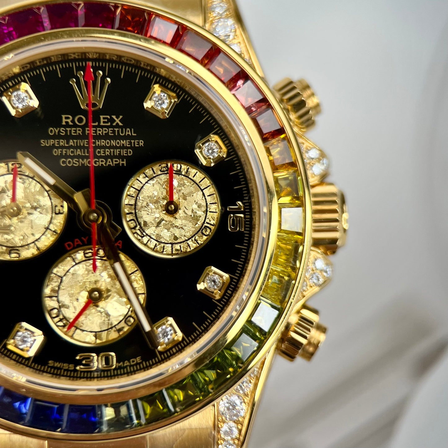 Rolex Cosmograph Daytona Rainbow 116598 RBOW-78608 [Custom gold, moissanite, ruby stone]