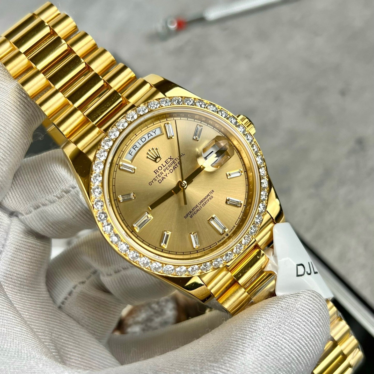 Rolex Day-Date 40 228238 Champage quadrante Gold Filled 18k Moissanite Lunetta