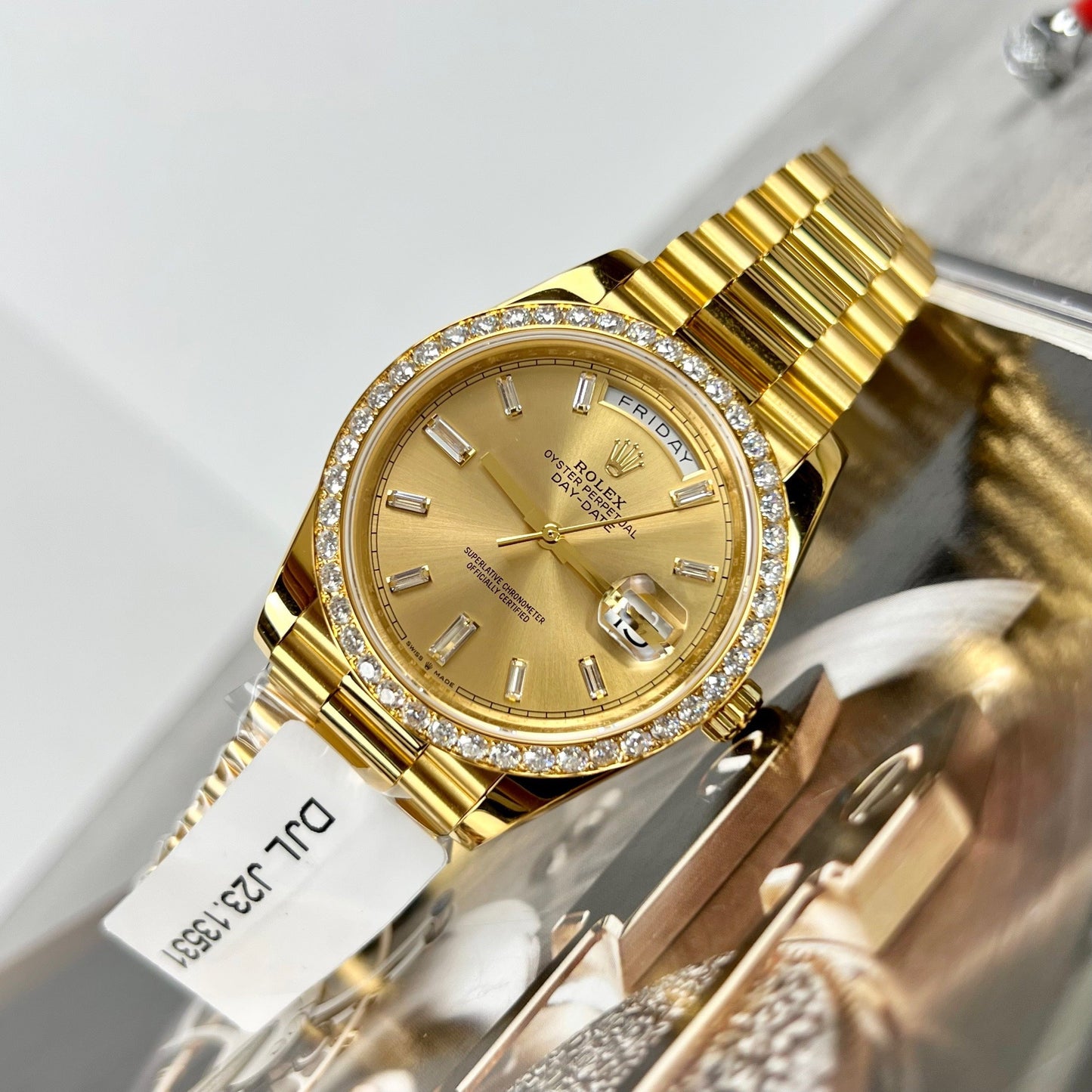 Rolex Day-Date 40 228238 Champage quadrante Gold Filled 18k Moissanite Lunetta